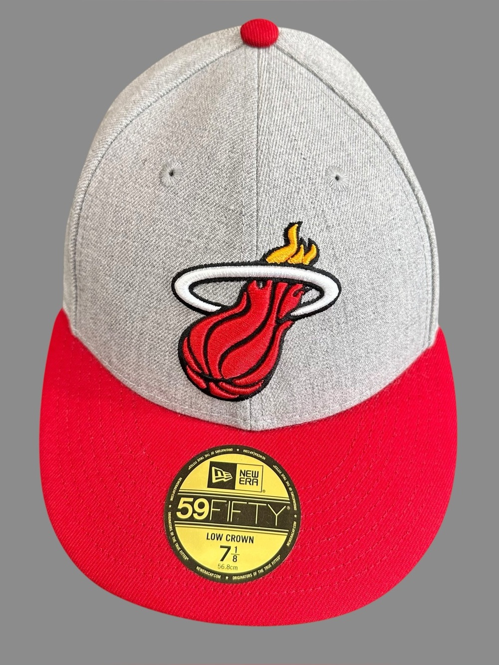 NWT Miami Heat New Era "Low Crown" 59FIFTY Fitted Hat-Gray/Red 7 1/8 NEW